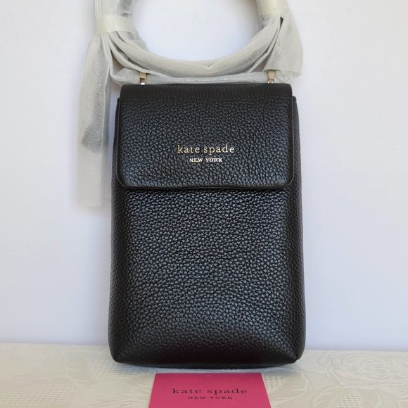 KATE SPADE Bradley North/South Pebbled Leather Phone Crossbody- Black color - Picture 1 of 16